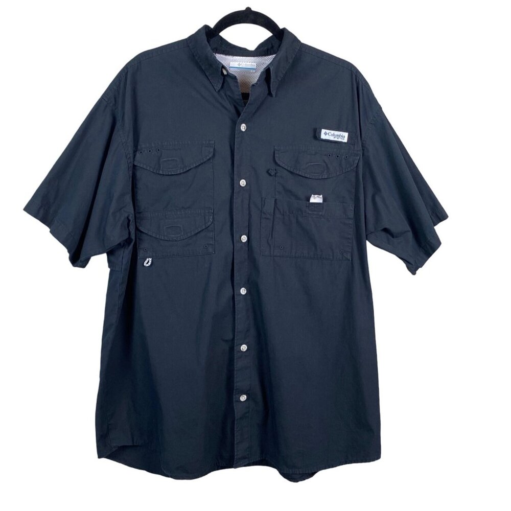 Columbia PFG Bonehead Shirt Button Front Cotton Outdoors Fishing Black Mens SZ M